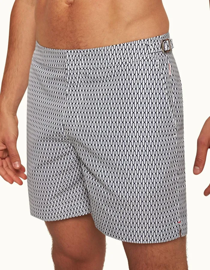 Men Orlebar Brown Swim Shorts Bulldog Whitemidnight Navy