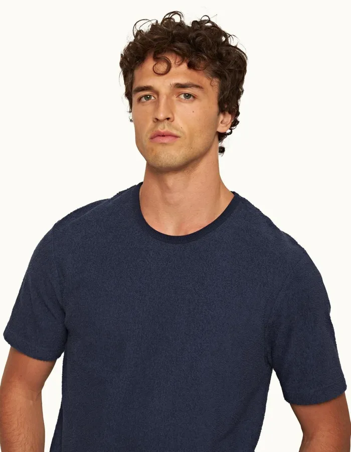 Men Orlebar Brown TShirts Nicolas Towelling Lagoon Blue