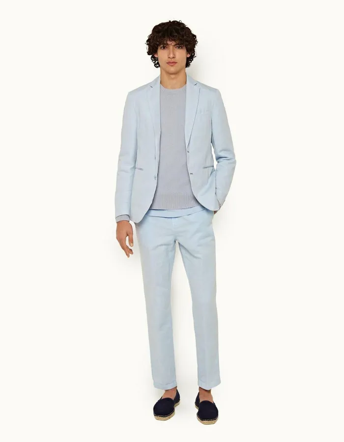 Men Orlebar Brown Trousers Alexander Linen Ice Blue
