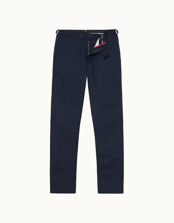 Men Orlebar Brown Trousers Griffon Linen Navy