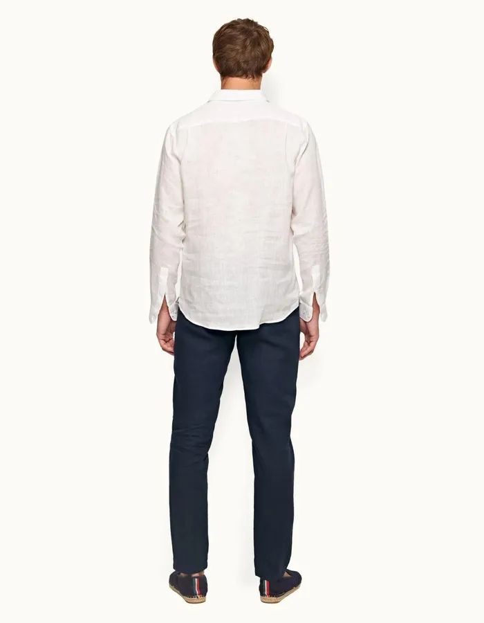 Men Orlebar Brown Trousers Griffon Linen Navy