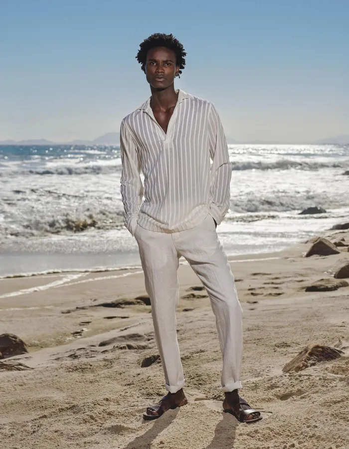 Men Orlebar Brown Trousers Griffon Linen Sandbar