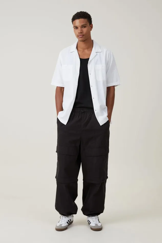 Men Pants Cotton On Parachute Super Baggy Pant Black Zip Off
