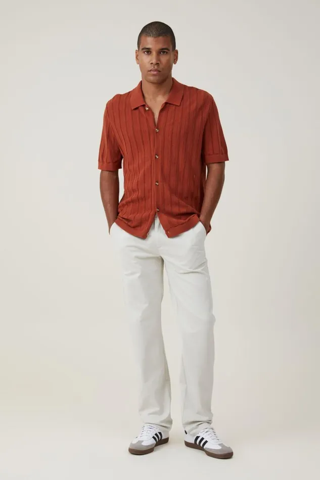 Men Pants Cotton On Regular Straight Chino Washed Stone