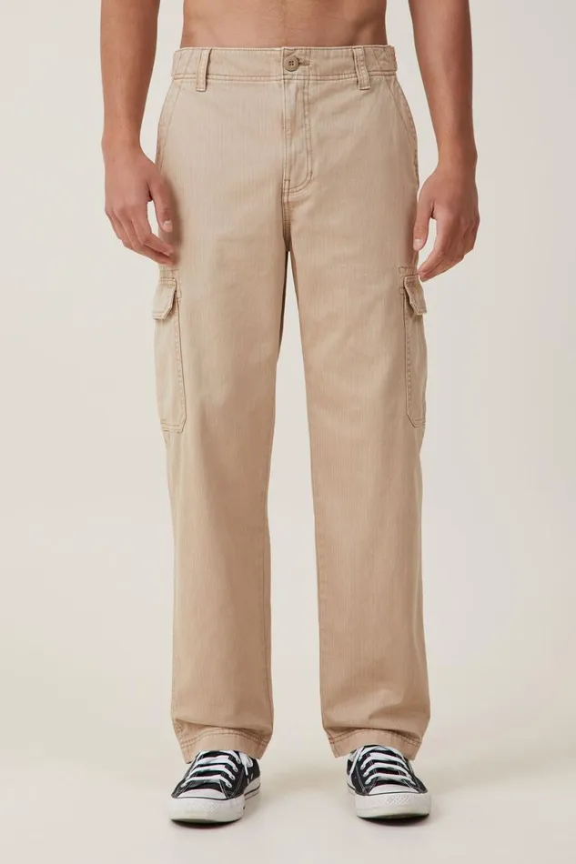 Men Pants Cotton On Tactical Cargo Pant Vintage Gravel Stone Herringbone