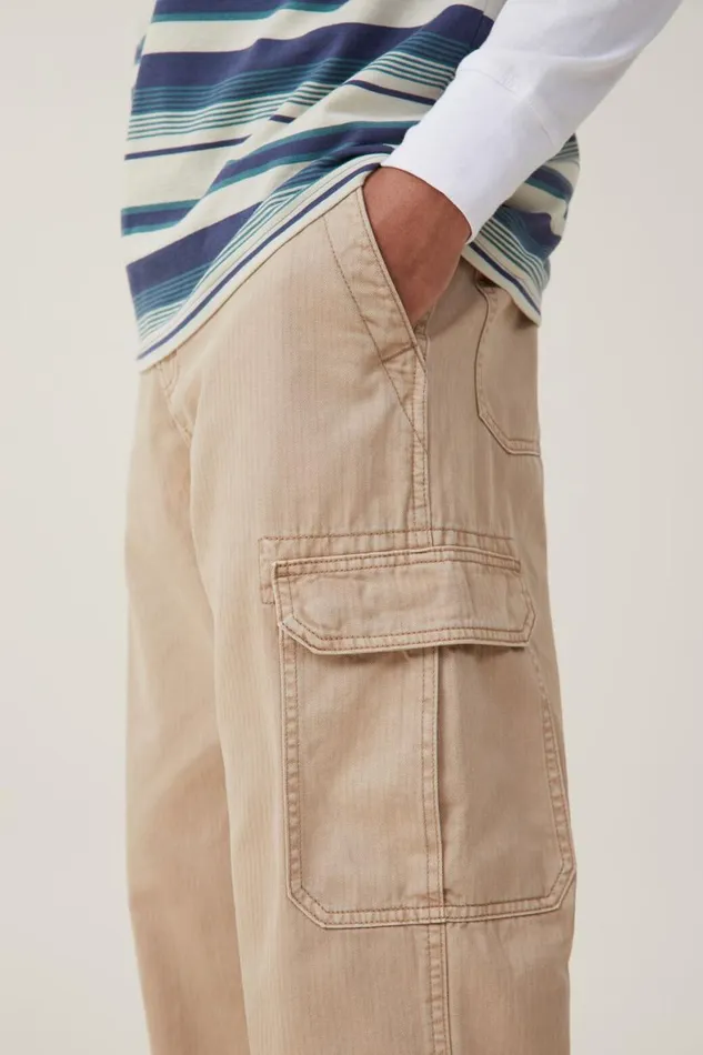 Men Pants Cotton On Tactical Cargo Pant Vintage Gravel Stone Herringbone