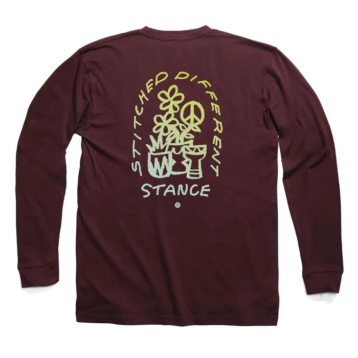 Men Scribbles Long Sleeve TShirt Wine Stance TShirts