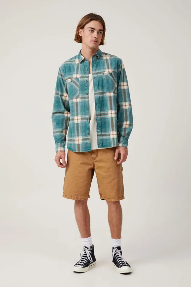 Men Shirts and Polos Cotton On Aberdeen Long Sleeve Shirt Vintage Green Check