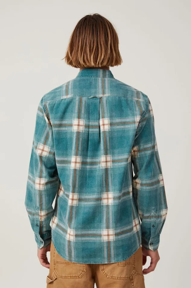 Men Shirts and Polos Cotton On Aberdeen Long Sleeve Shirt Vintage Green Check