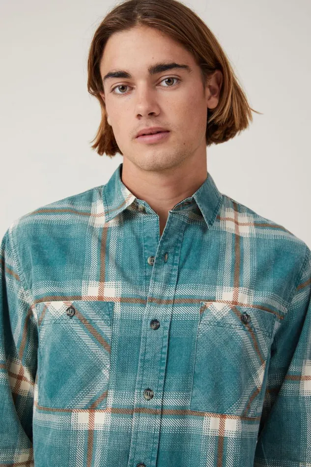 Men Shirts and Polos Cotton On Aberdeen Long Sleeve Shirt Vintage Green Check