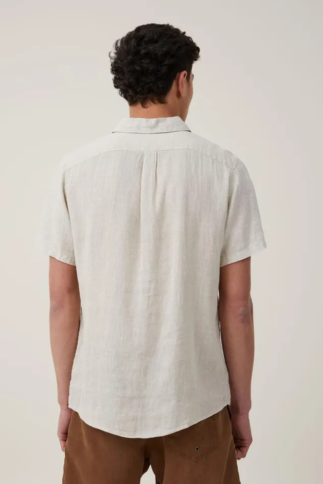Men Shirts and Polos Cotton On Linen Short Sleeve Shirt Oatmeal