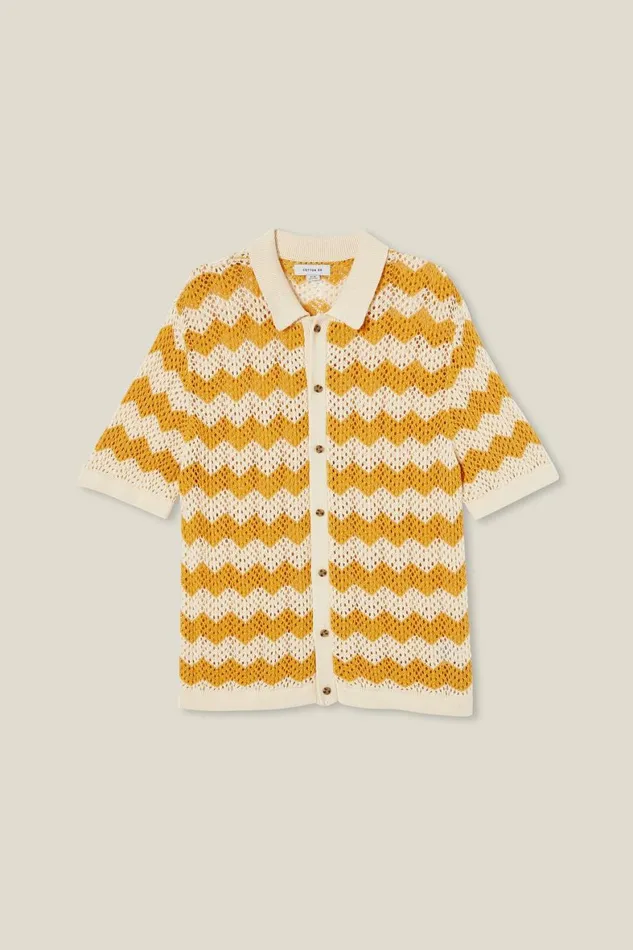 Men Shirts and Polos Cotton On Pablo Short Sleeve Shirt Orange Chevron