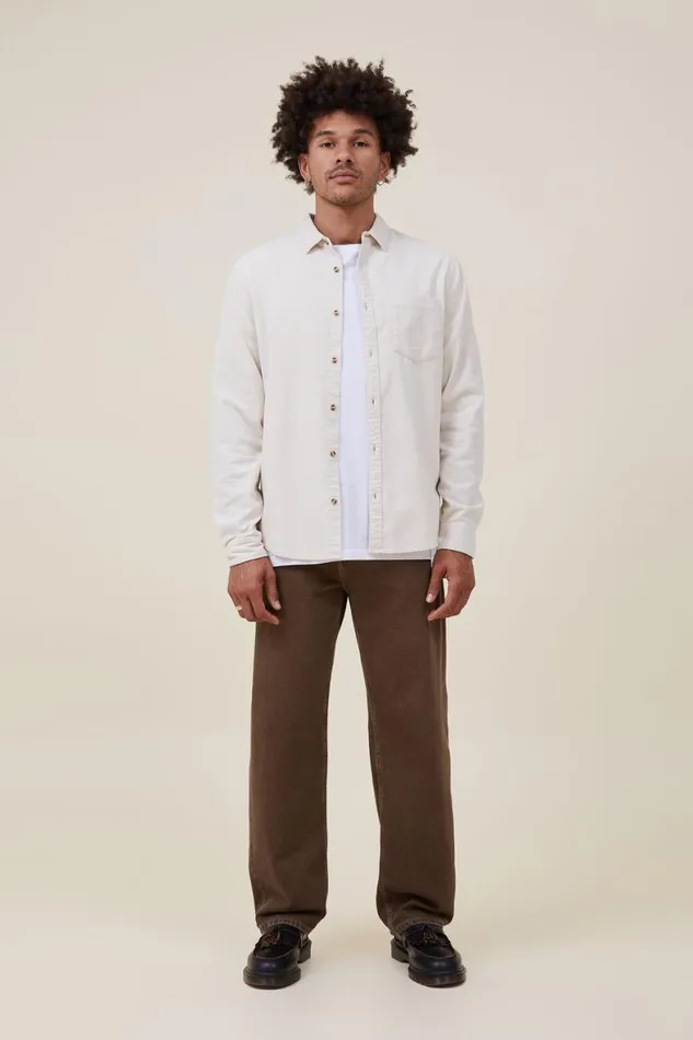Men Shirts and Polos Cotton On Portland Long Sleeve Shirt Bone Cord