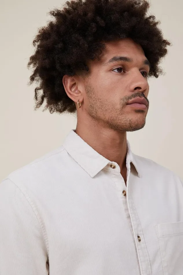 Men Shirts and Polos Cotton On Portland Long Sleeve Shirt Bone Cord