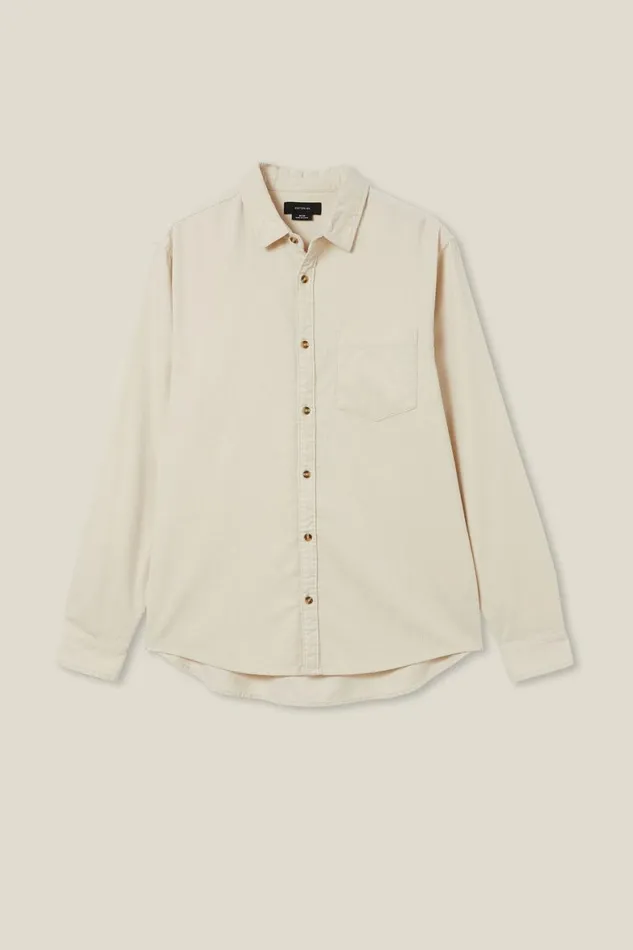 Men Shirts and Polos Cotton On Portland Long Sleeve Shirt Bone Cord