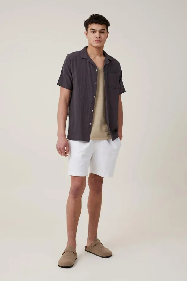 Men Shirts and Polos Cotton On Riviera Short Sleeve Shirt Faded Slate