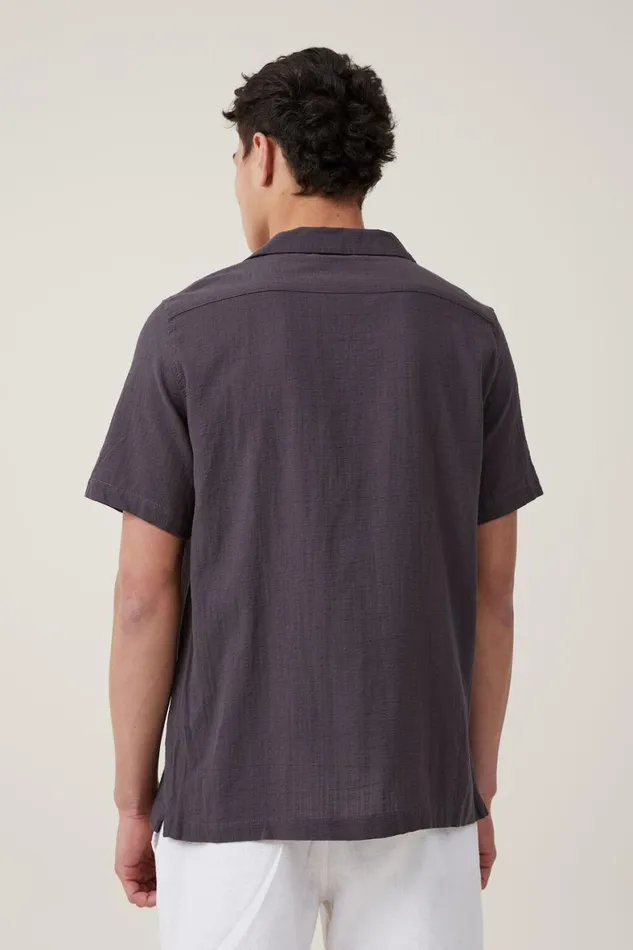 Men Shirts and Polos Cotton On Riviera Short Sleeve Shirt Faded Slate