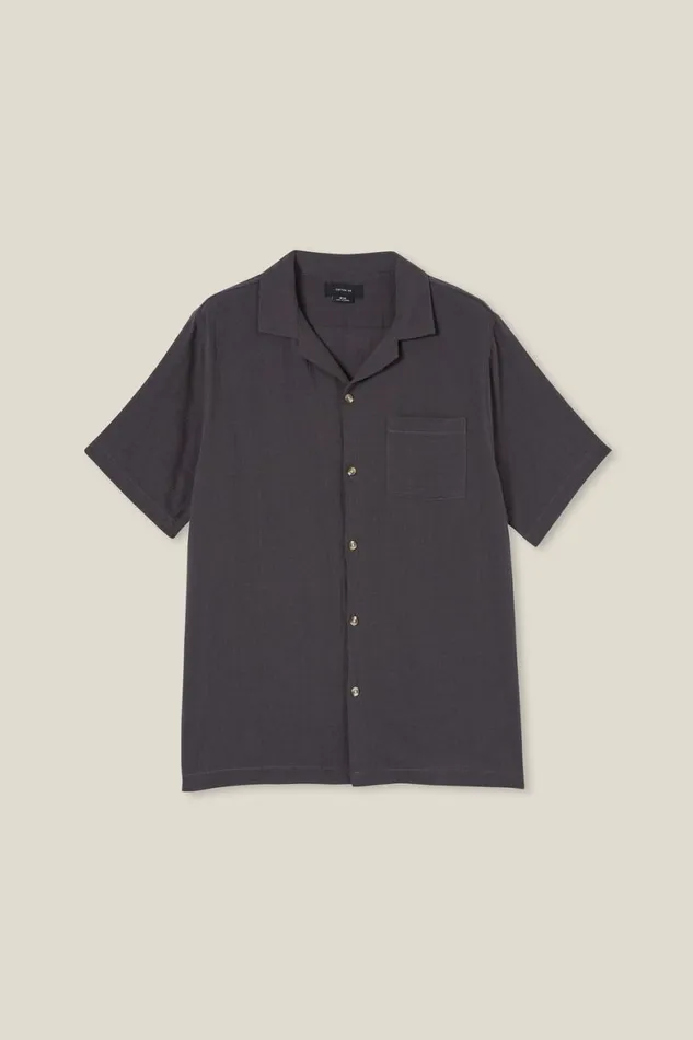 Men Shirts and Polos Cotton On Riviera Short Sleeve Shirt Faded Slate