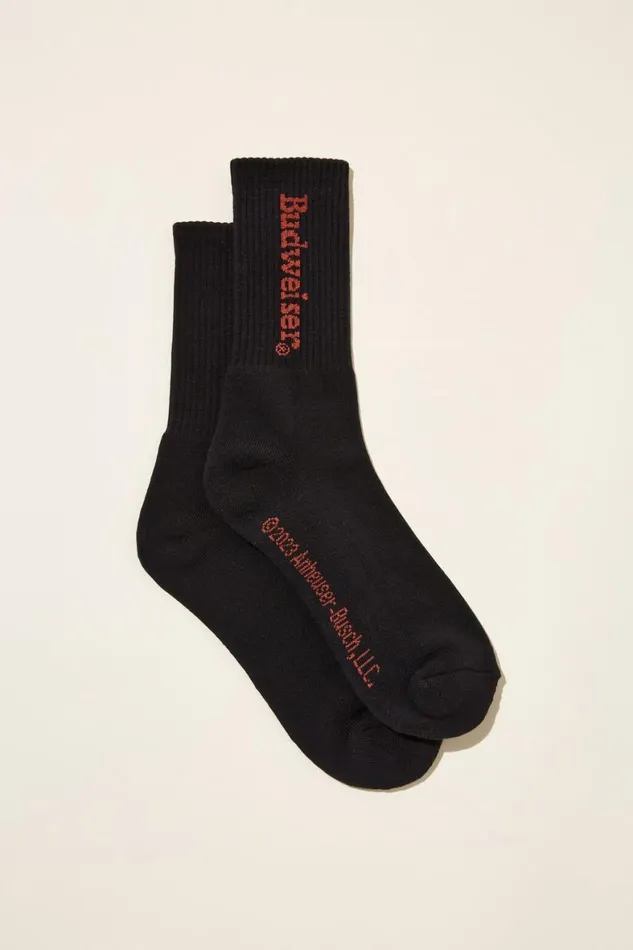 Men Socks and Underwear Cotton On Budweiser Sock Lcn Bud Black Logo