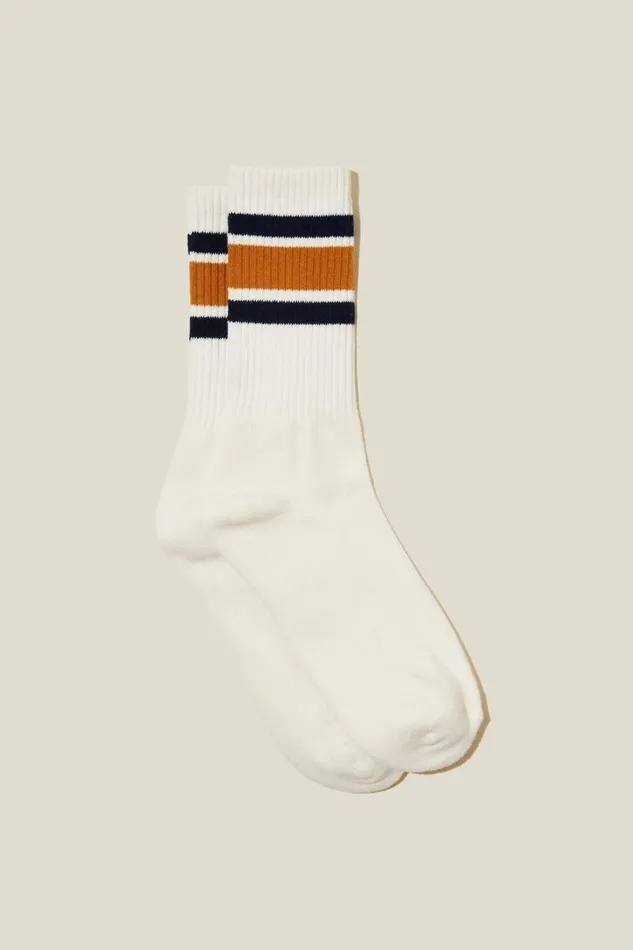 Men Socks and Underwear Cotton On Essential Sock Vintage Whitenavygold Triple Stripe