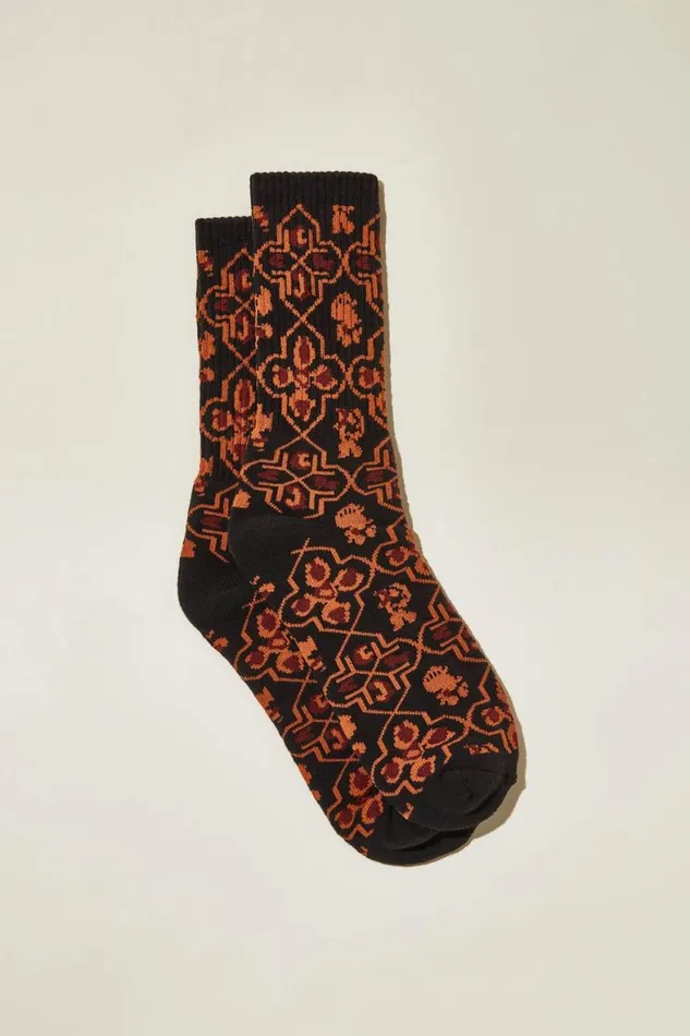Men Socks and Underwear Cotton On Graphic Sock Vintage Charcoal Pattern