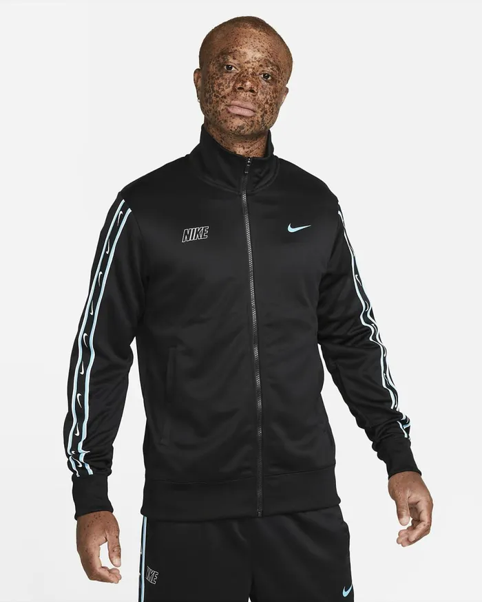 Men Sportswear Repeat Blackblackbaltic Blue Nike Hoodies And Sweatshirts