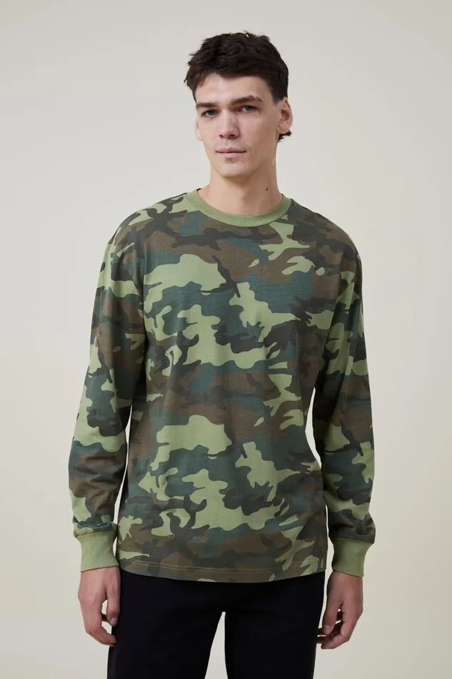 Men Sweaters Cotton On Loose Fit Long Sleeve Tshirt Camo