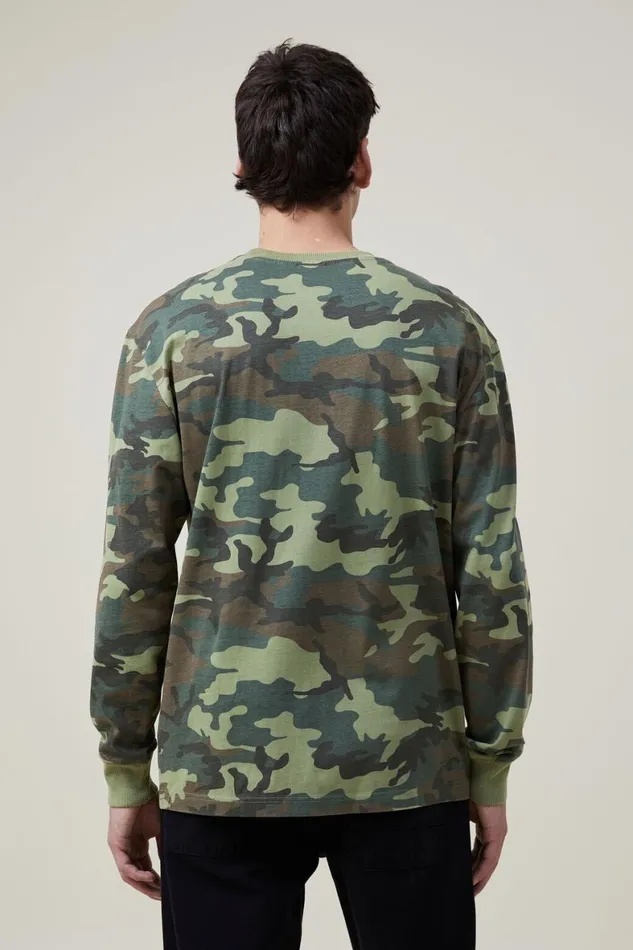 Men Sweaters Cotton On Loose Fit Long Sleeve Tshirt Camo