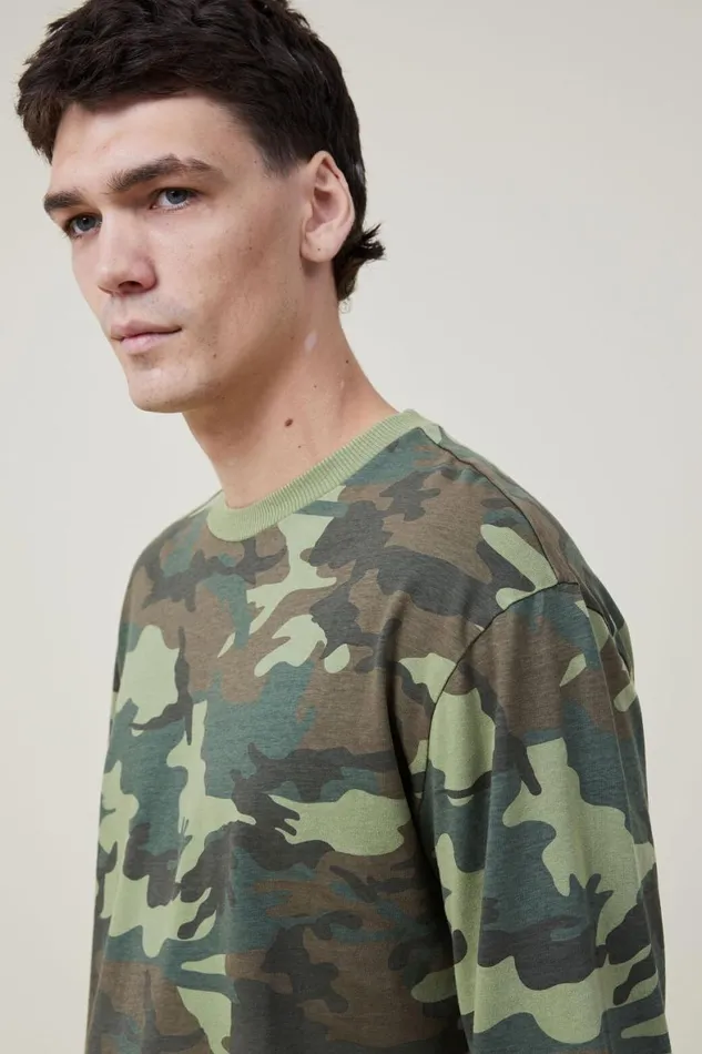 Men Sweaters Cotton On Loose Fit Long Sleeve Tshirt Camo