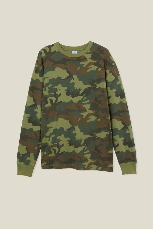 Men Sweaters Cotton On Loose Fit Long Sleeve Tshirt Camo