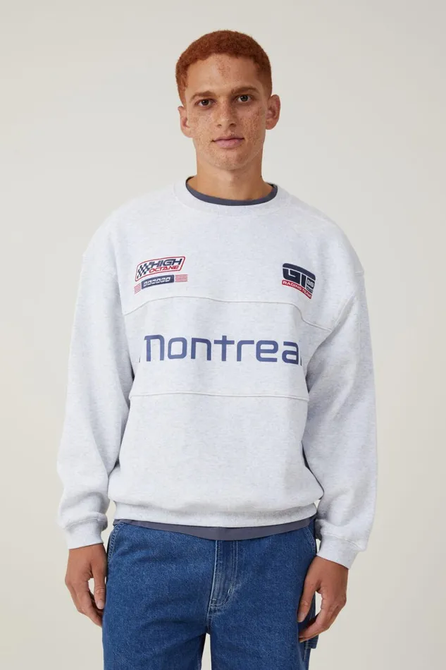 Men Sweats and Hoodies Cotton On Box Fit Graphic Crew Sweater Athletic Marle High Octane