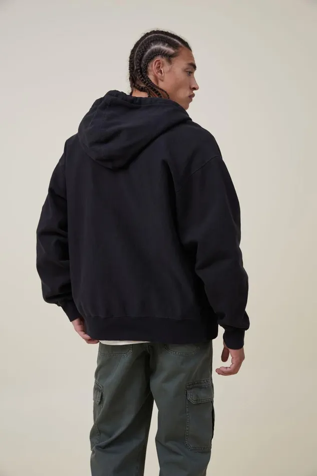 Men Sweats and Hoodies Cotton On Oversized Zip Up Hoodie Washed Black