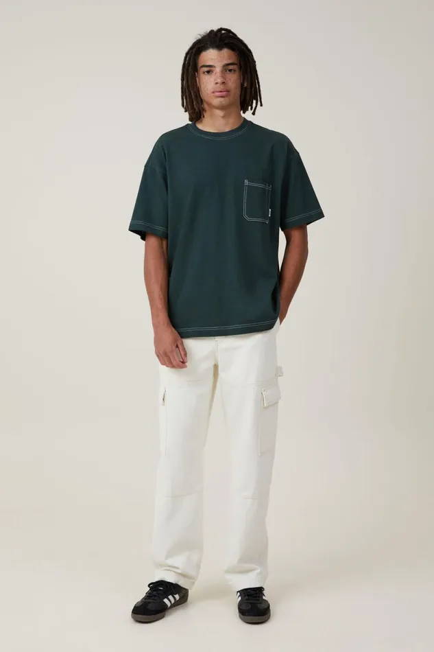 Men Tees and Tanks Cotton On Box Fit Pocket TShirt Pineneedle Green Civic Contrast