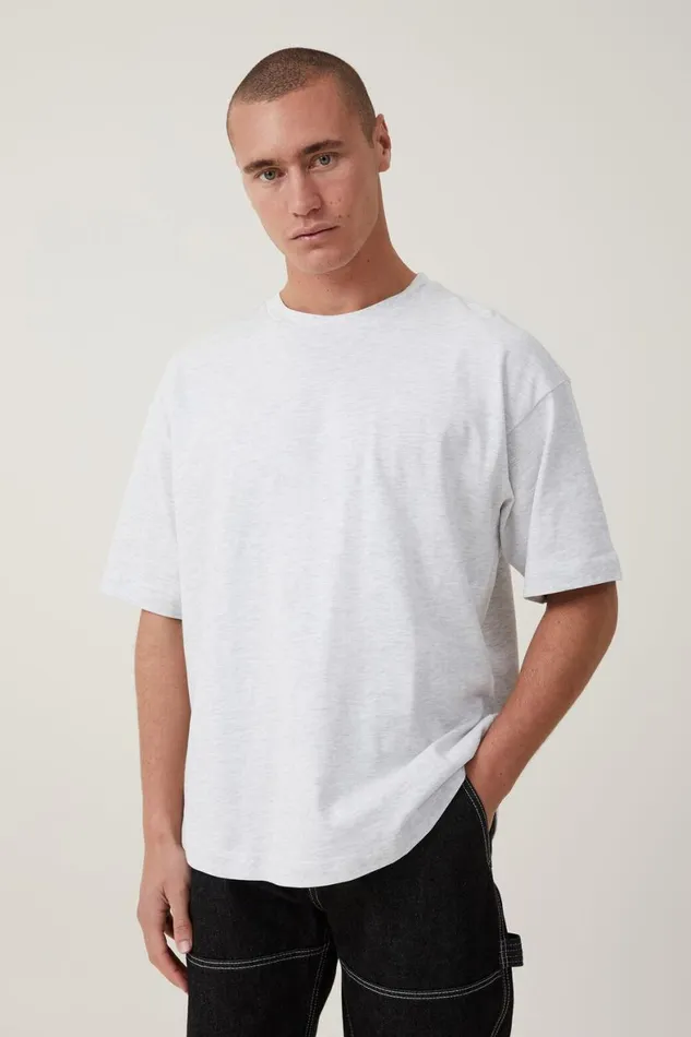 Men Tees and Tanks Cotton On Box Fit Scooped Hem TShirt White Marle