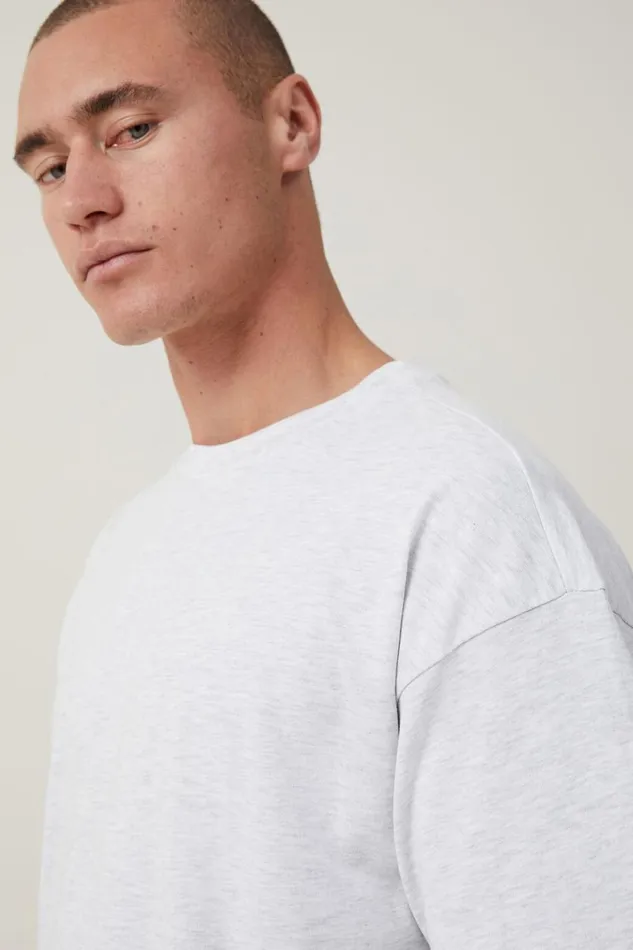 Men Tees and Tanks Cotton On Box Fit Scooped Hem TShirt White Marle