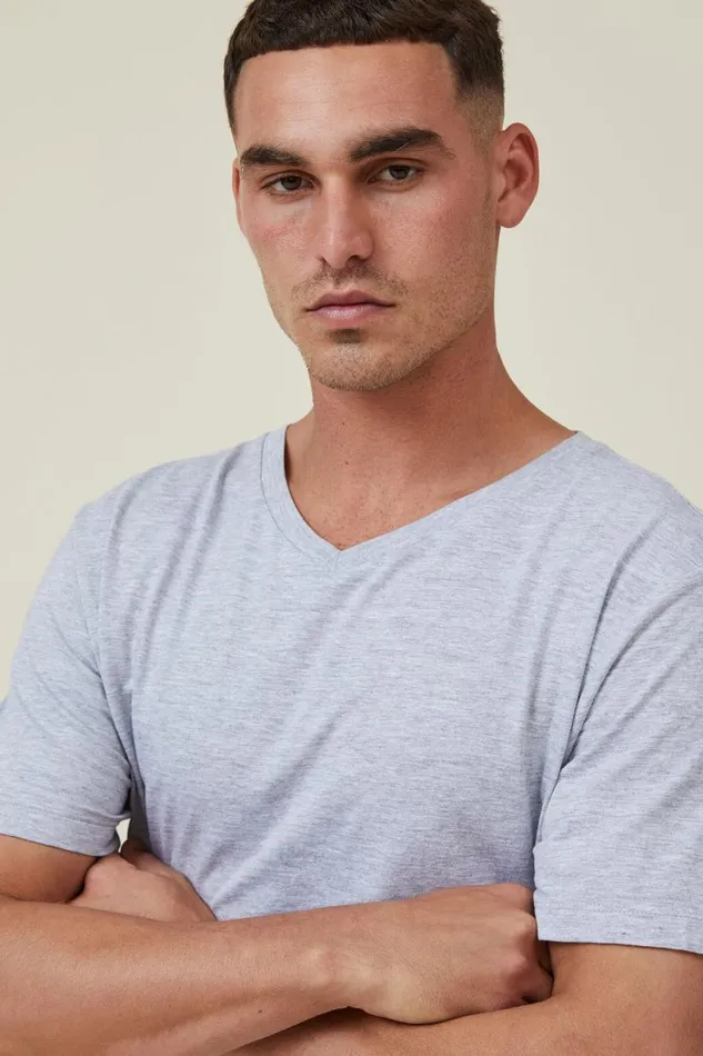 Men Tees and Tanks Cotton On Organic VNeck TShirt Light Grey Marle