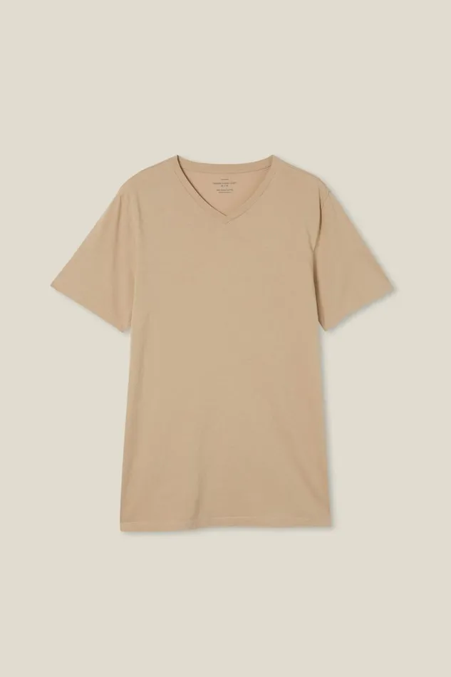 Men Tees and Tanks Cotton On Organic VNeck TShirt Stone Clay