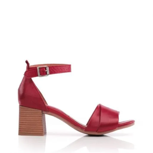 Mikana Red Leather Women Moda In Pelle Heeled Sandals