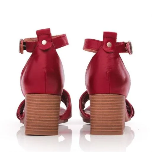 Mikana Red Leather Women Moda In Pelle Heeled Sandals Mikana Red Leather Women Moda In Pelle Heeled Sandals