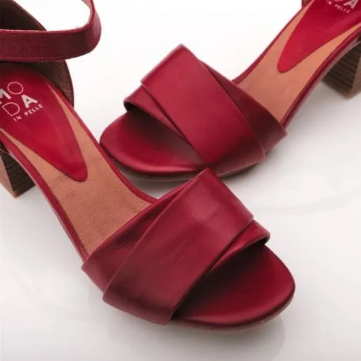 Mikana Red Leather Women Moda In Pelle Heeled Sandals Mikana Red Leather Women Moda In Pelle Heeled Sandals