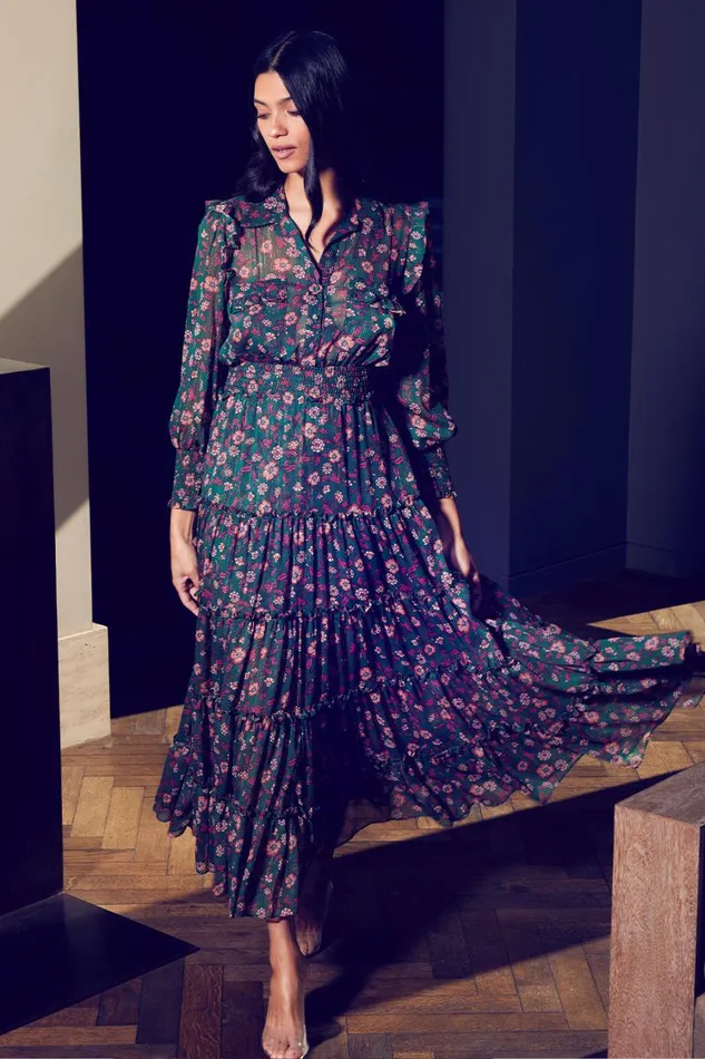 MISA Los Angeles Dresses Women AYDENIZ DRESS Evergreen Blooms