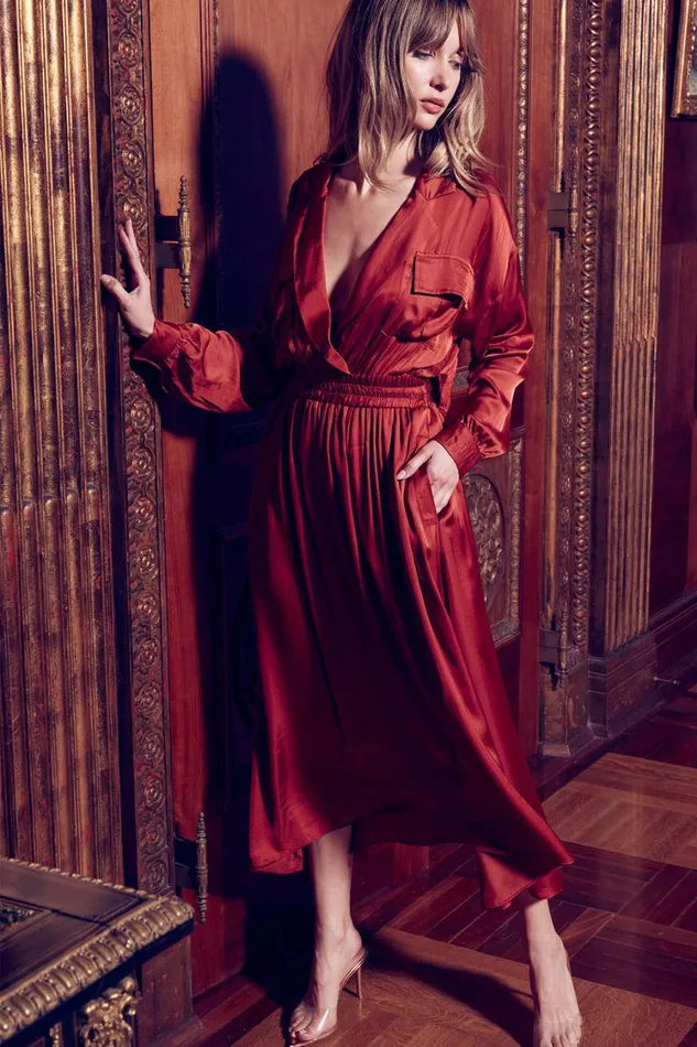 MISA Los Angeles Dresses Women BLAIR DRESS Burnt Orange Satin