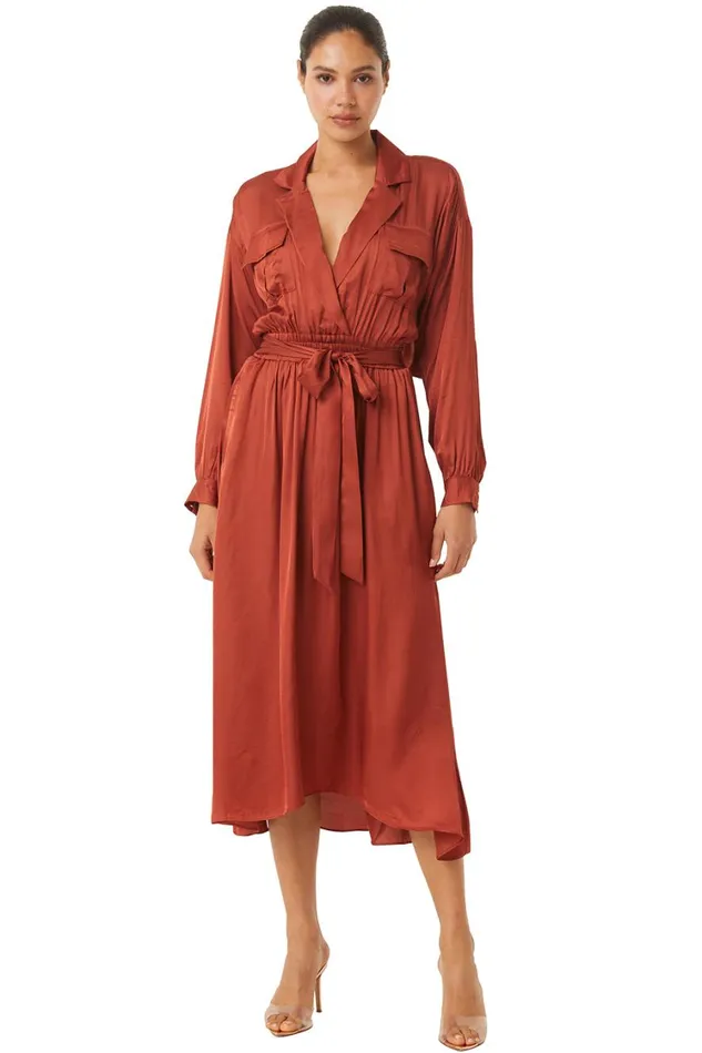 MISA Los Angeles Dresses Women BLAIR DRESS Burnt Orange Satin