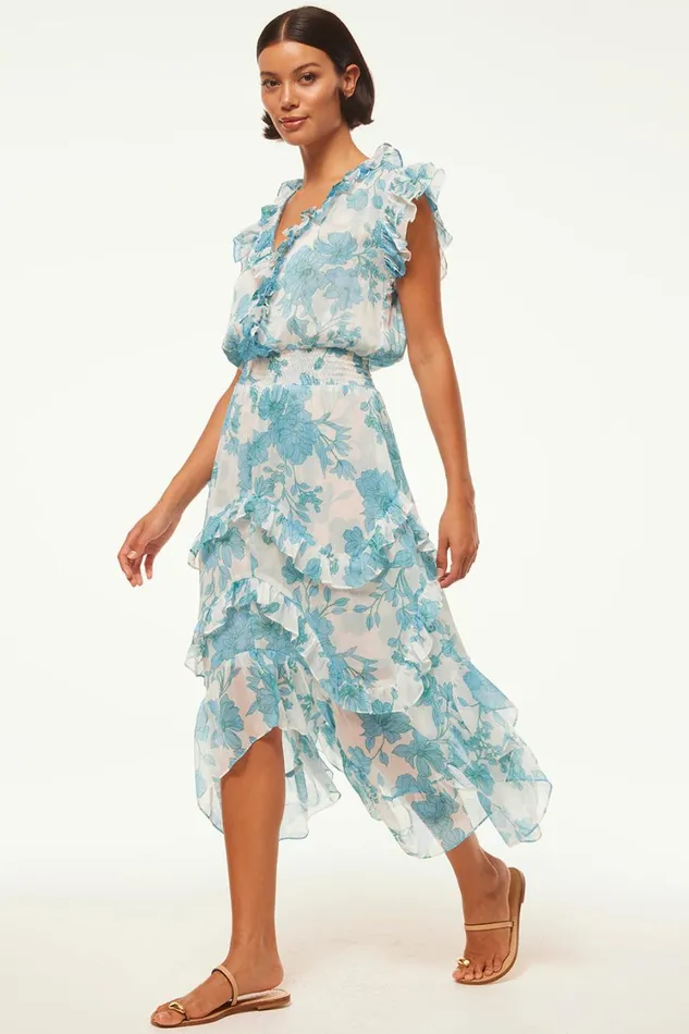 MISA Los Angeles Dresses Women DAKOTA DRESS Turquoise Flora Chiffon
