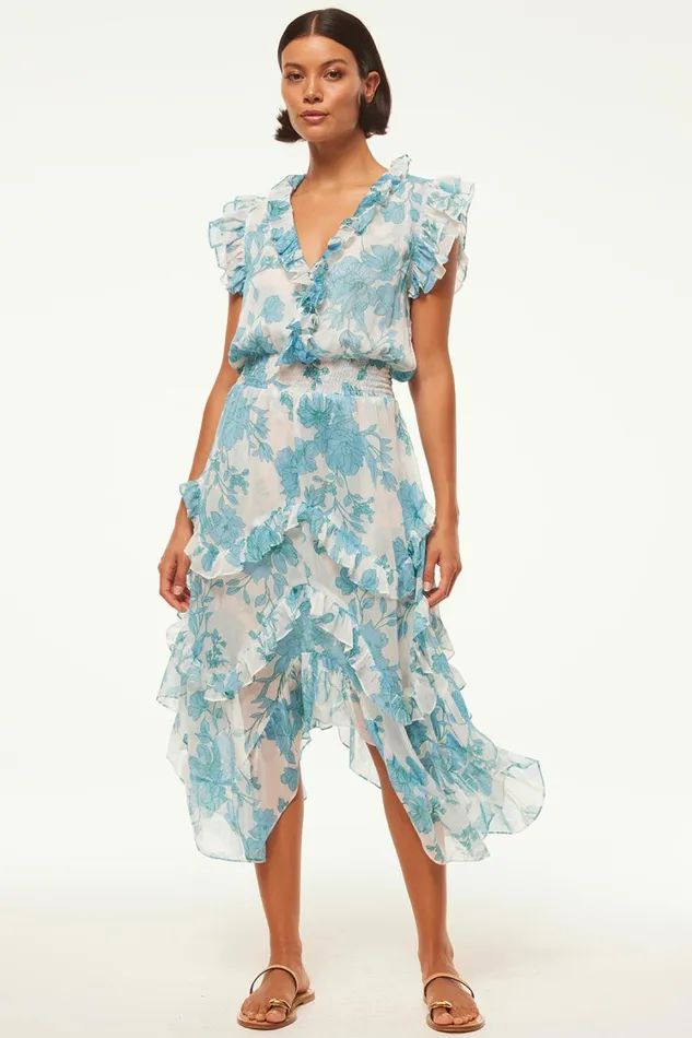 MISA Los Angeles Dresses Women DAKOTA DRESS Turquoise Flora Chiffon