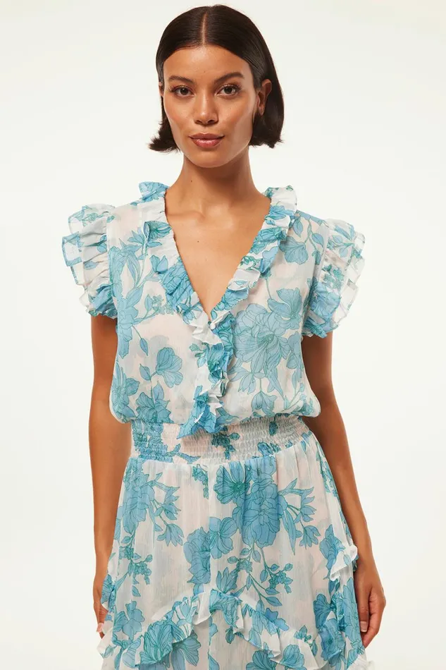 MISA Los Angeles Dresses Women DAKOTA DRESS Turquoise Flora Chiffon