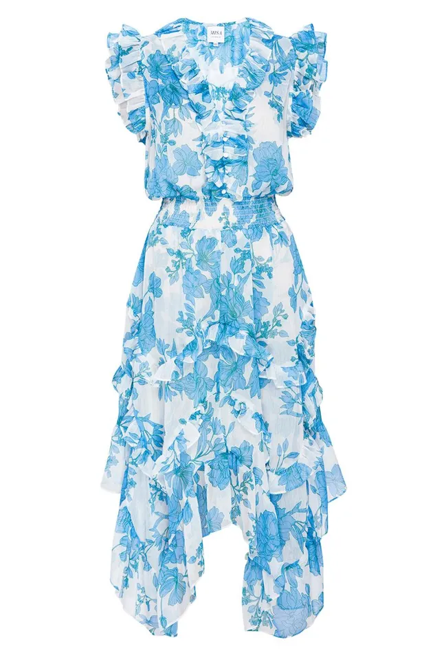MISA Los Angeles Dresses Women DAKOTA DRESS Turquoise Flora Chiffon