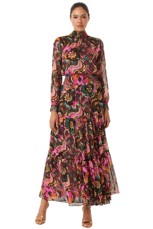 MISA Los Angeles Dresses Women DAPHNE DRESS Flora Groove Chiffon