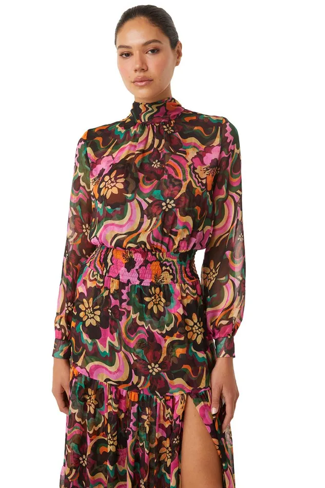 MISA Los Angeles Dresses Women DAPHNE DRESS Flora Groove Chiffon