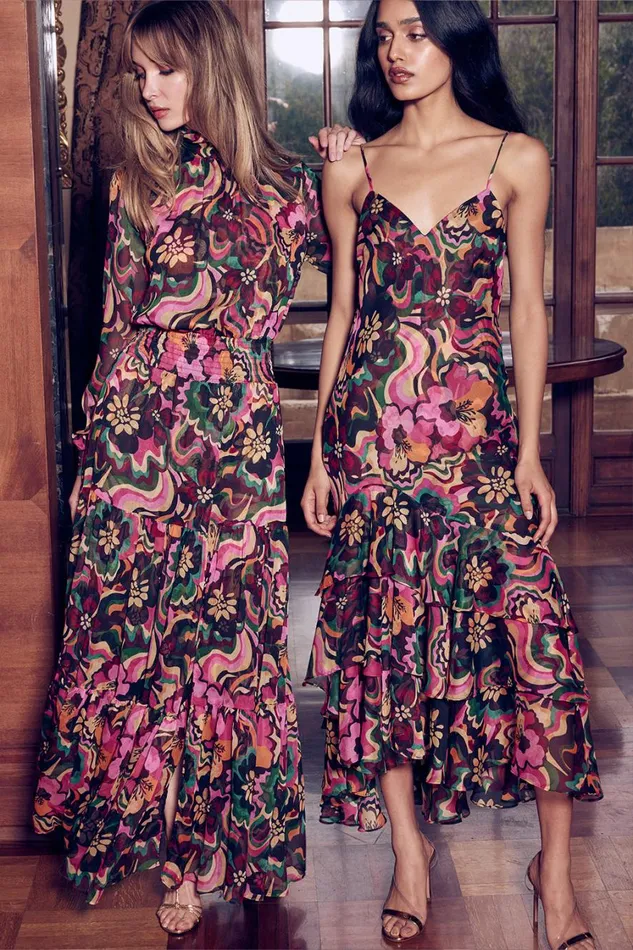 MISA Los Angeles Dresses Women DAPHNE DRESS Flora Groove Chiffon